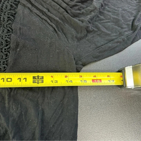 Women's Small Black Top Y2K Puff Sleeve Smocked Waist Buttons Crochet Whimsigoth - Picture 10 of 14